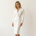 Women’s Lapel Midi Dress – Knee-Length Fitted Formal Style White