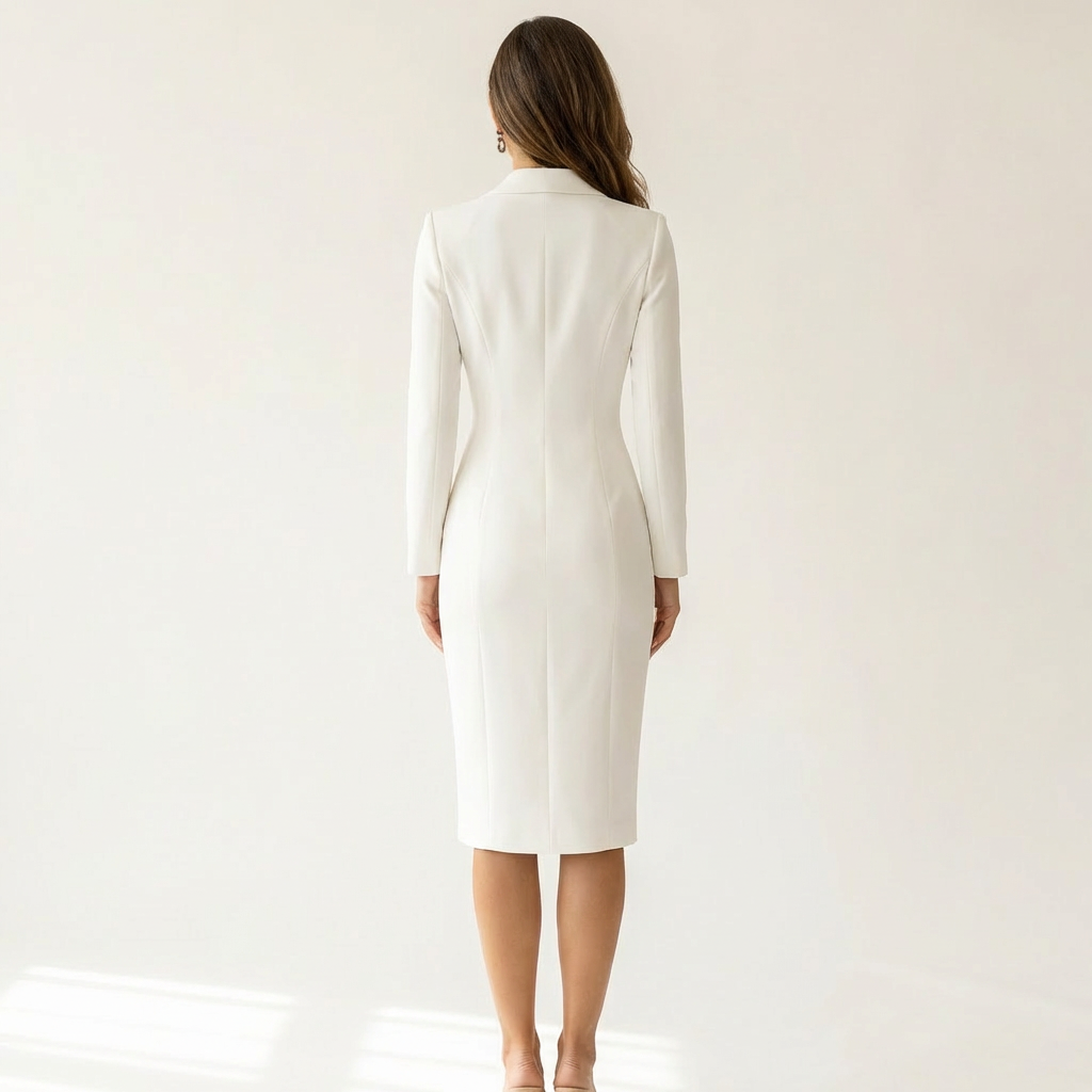 Women’s Lapel Midi Dress – Knee-Length Fitted Formal Style