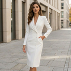 Women’s Lapel Midi Dress – Knee-Length Fitted Formal Style