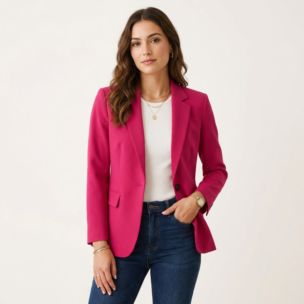 Women’s Tailored Stretch Blazer – Fitted Jacket for Work & Casual Wear Pink