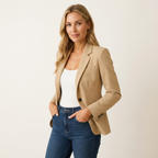 Women’s Tailored Stretch Blazer – Fitted Jacket for Work & Casual Wear Beige