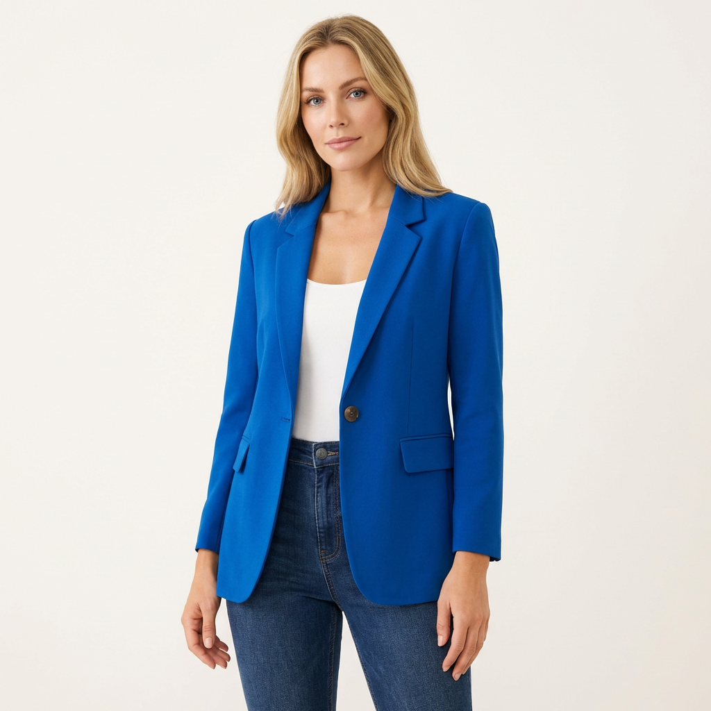 Women’s Tailored Stretch Blazer – Fitted Jacket for Work & Casual Wear Blue