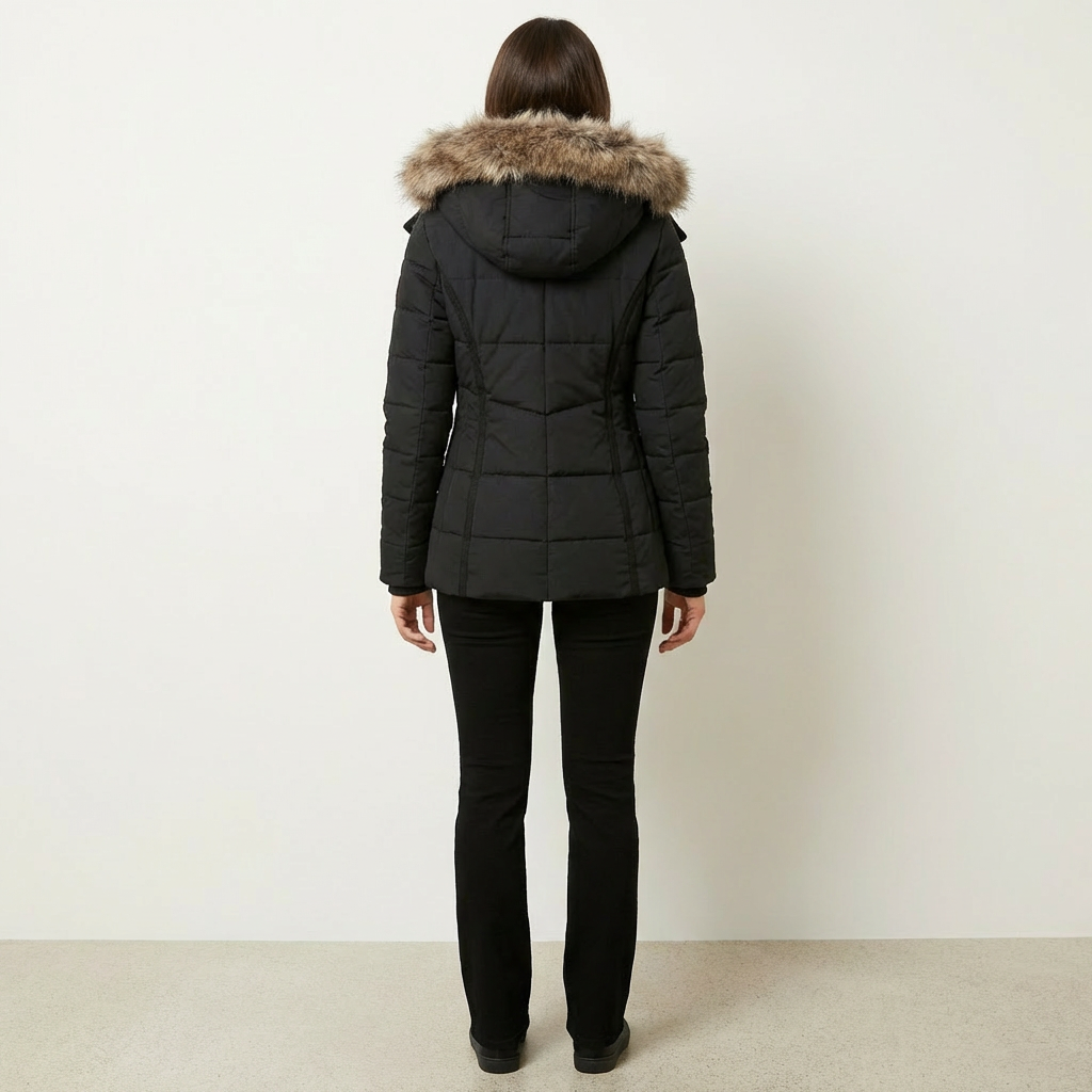 Women’s Hooded Faux Fur Puffer Jacket – Insulated Water-Resistant Coat