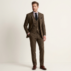 Men’s 3-Piece Tweed Suit – Classic Tailored Formal Set Brown