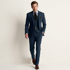 Men’s 3-Piece Tweed Suit – Classic Tailored Formal Set Navy Blue