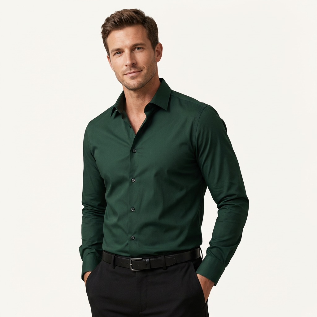 Men’s Long Sleeve Dress Shirt – Classic Collar Smart Style Green
