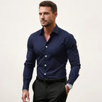 Men’s Long Sleeve Dress Shirt – Classic Collar Smart Style Navy Blue
