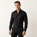 Men’s Long Sleeve Dress Shirt – Classic Collar Smart Style Black