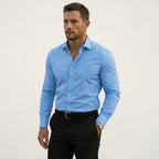 Men’s Long Sleeve Dress Shirt – Classic Collar Smart Style Light Blue