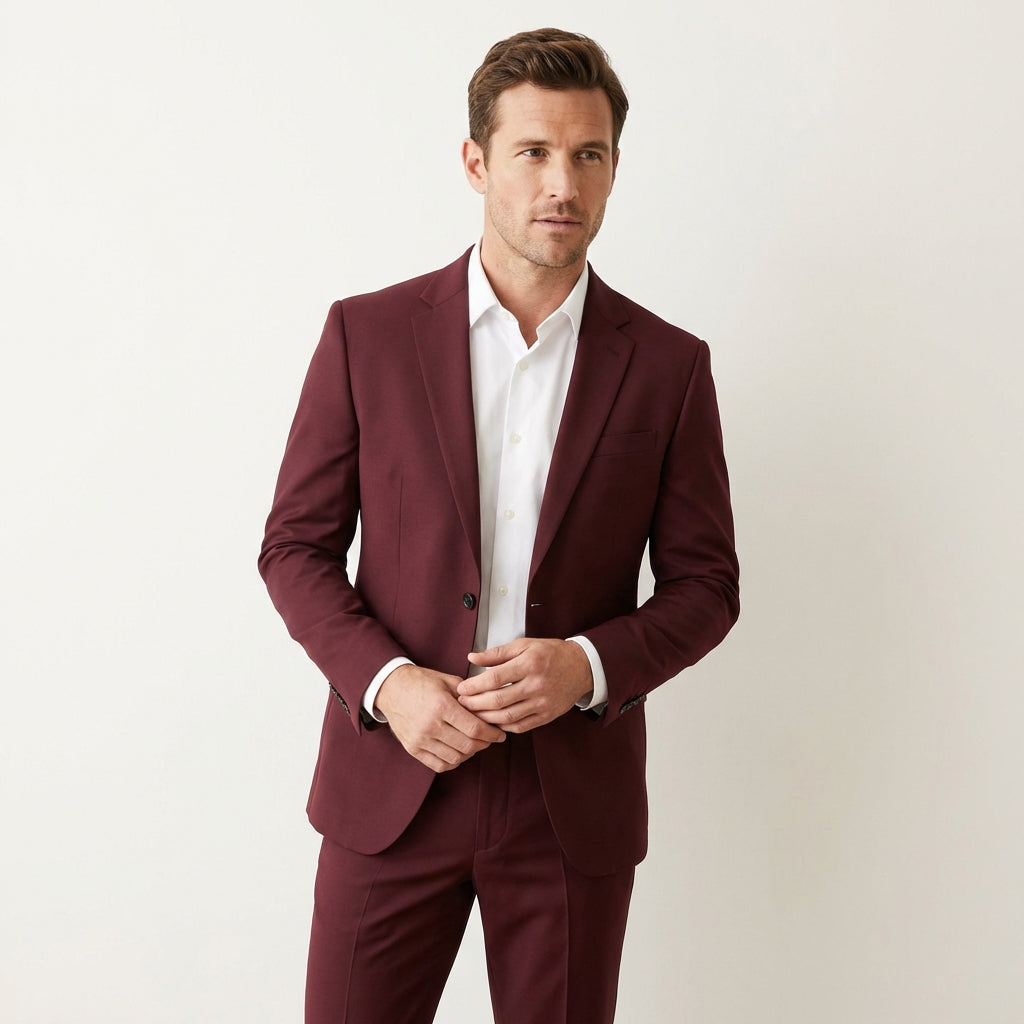 Men’s 2-Piece Slim Fit Suit – Tailored Business & Evening Formal Set Wine Red