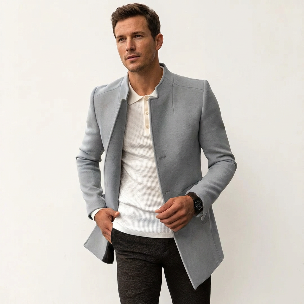 Men’s Smart Casual Winter Coat – Minimalist Buttoned Outerwear Gray
