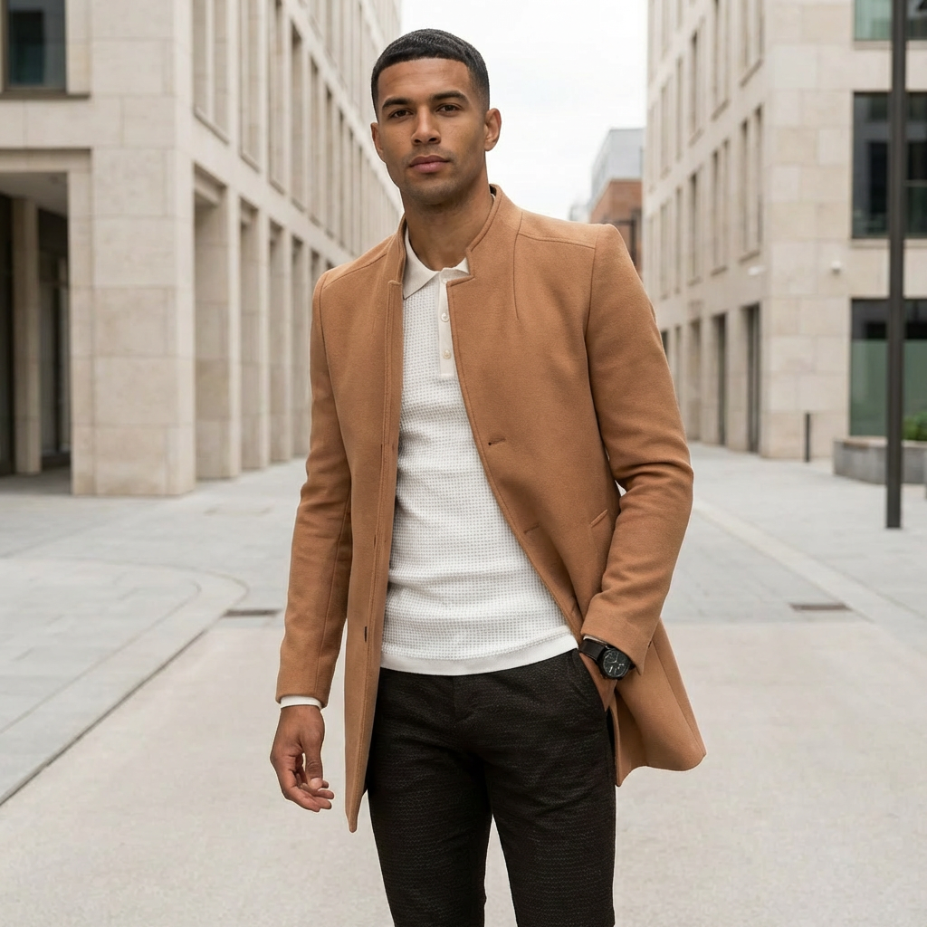 Men’s Smart Casual Winter Coat – Minimalist Buttoned Outerwear