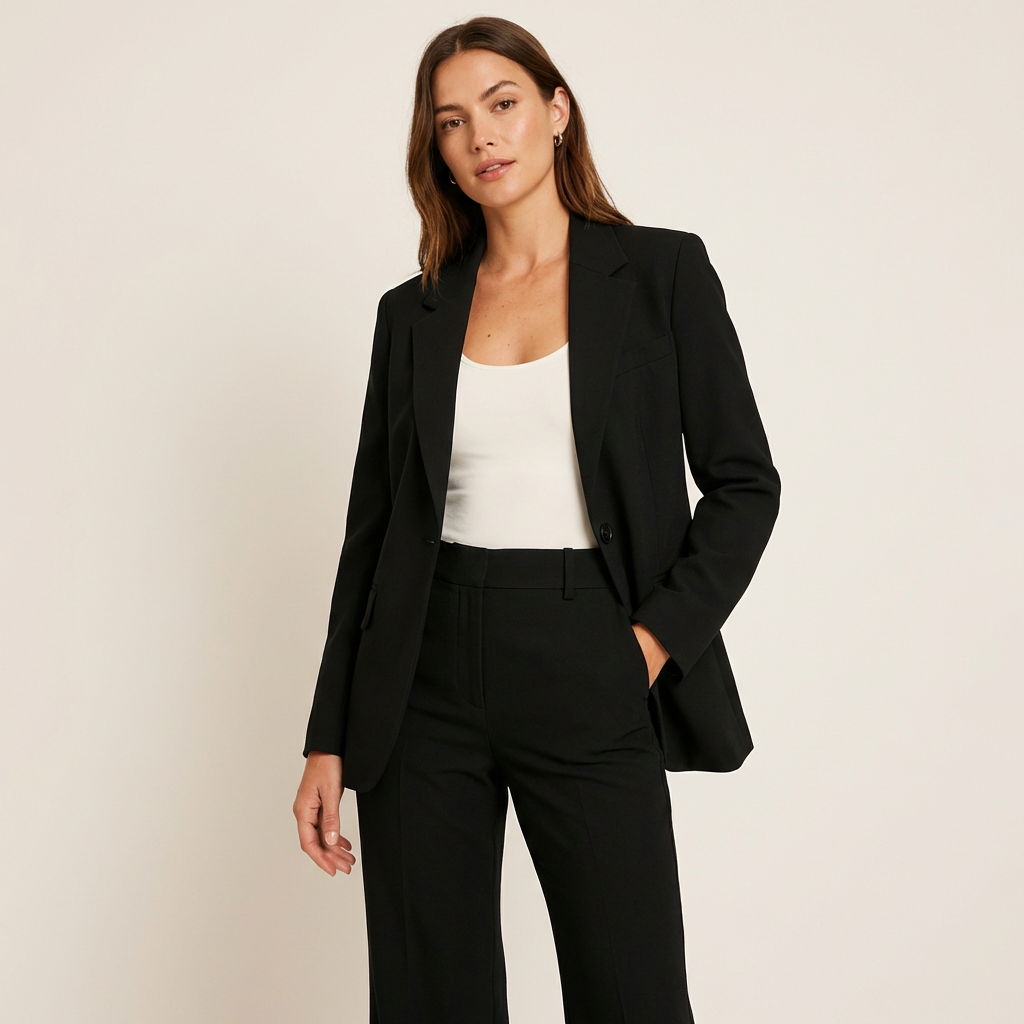 Women’s Tailored Pants Suit – Blazer & Trousers Formal Set Black
