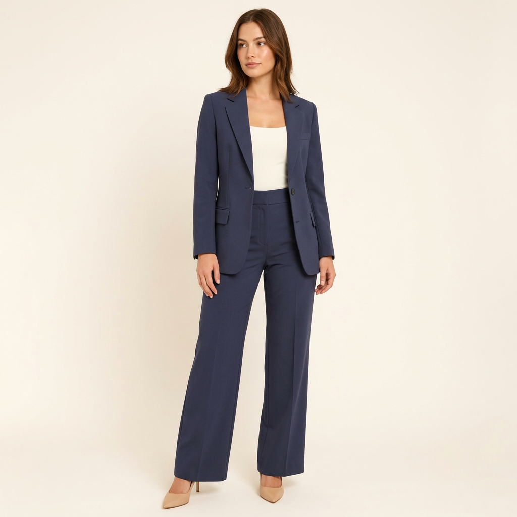 Women’s Tailored Pants Suit – Blazer & Trousers Formal Set Navy Blue