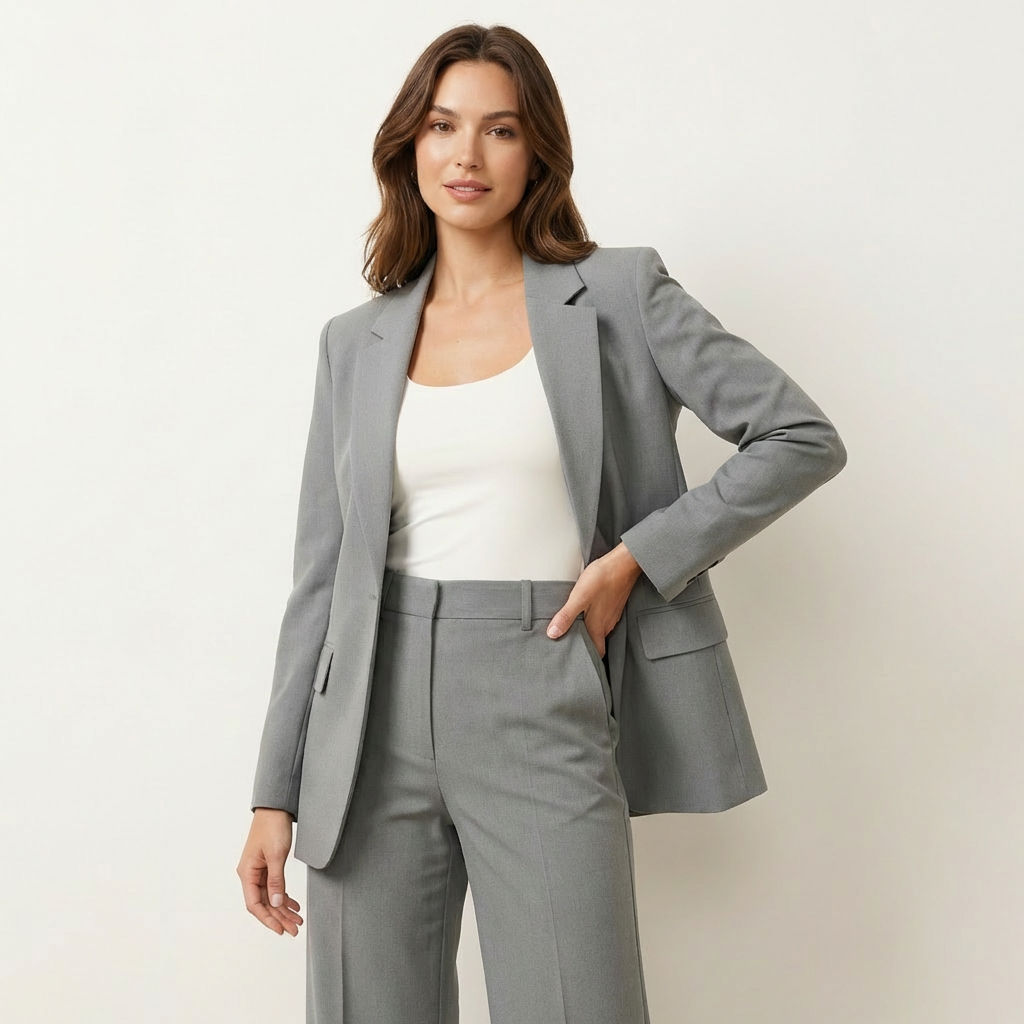 Women’s Tailored Pants Suit – Blazer & Trousers Formal Set Gray
