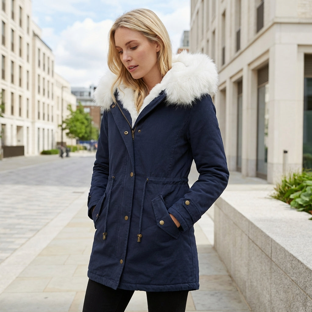 Women’s Winter Parka – Faux Fur Hooded Belted Coat