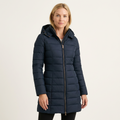 Women’s Quilted Hooded Puffer Coat – Mid-Length Winter Style Navy Blue