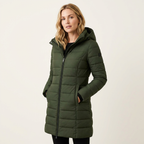 Women’s Quilted Hooded Puffer Coat – Mid-Length Winter Style Army Green