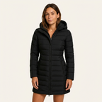 Women’s Quilted Hooded Puffer Coat – Mid-Length Winter Style Black