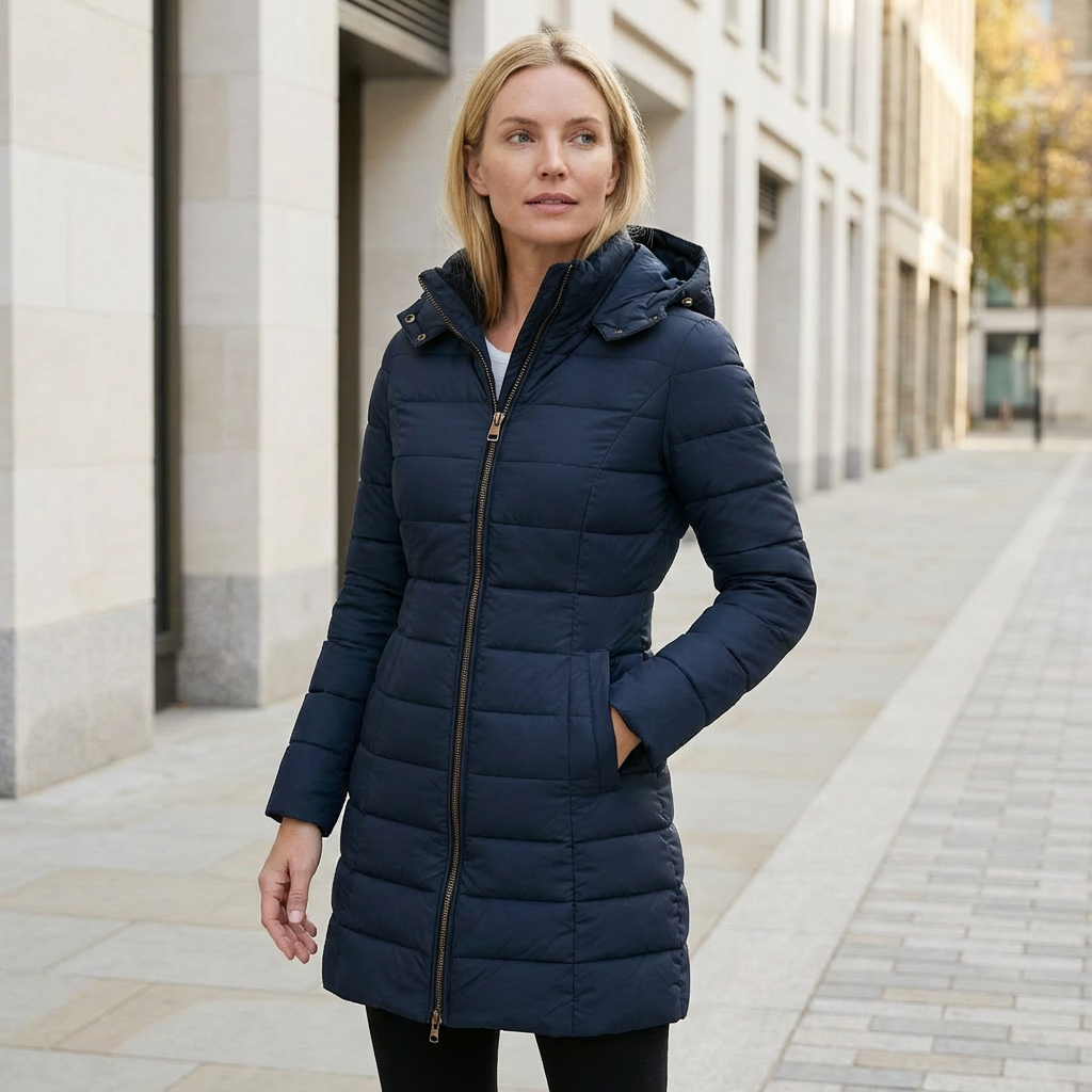 Women’s Quilted Hooded Puffer Coat – Mid-Length Winter Style