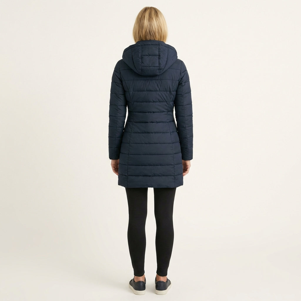 Women’s Quilted Hooded Puffer Coat – Mid-Length Winter Style