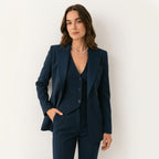 Women’s 3-Piece Suit Set – Blazer, Vest & Slim Fit Trousers Navy Blue