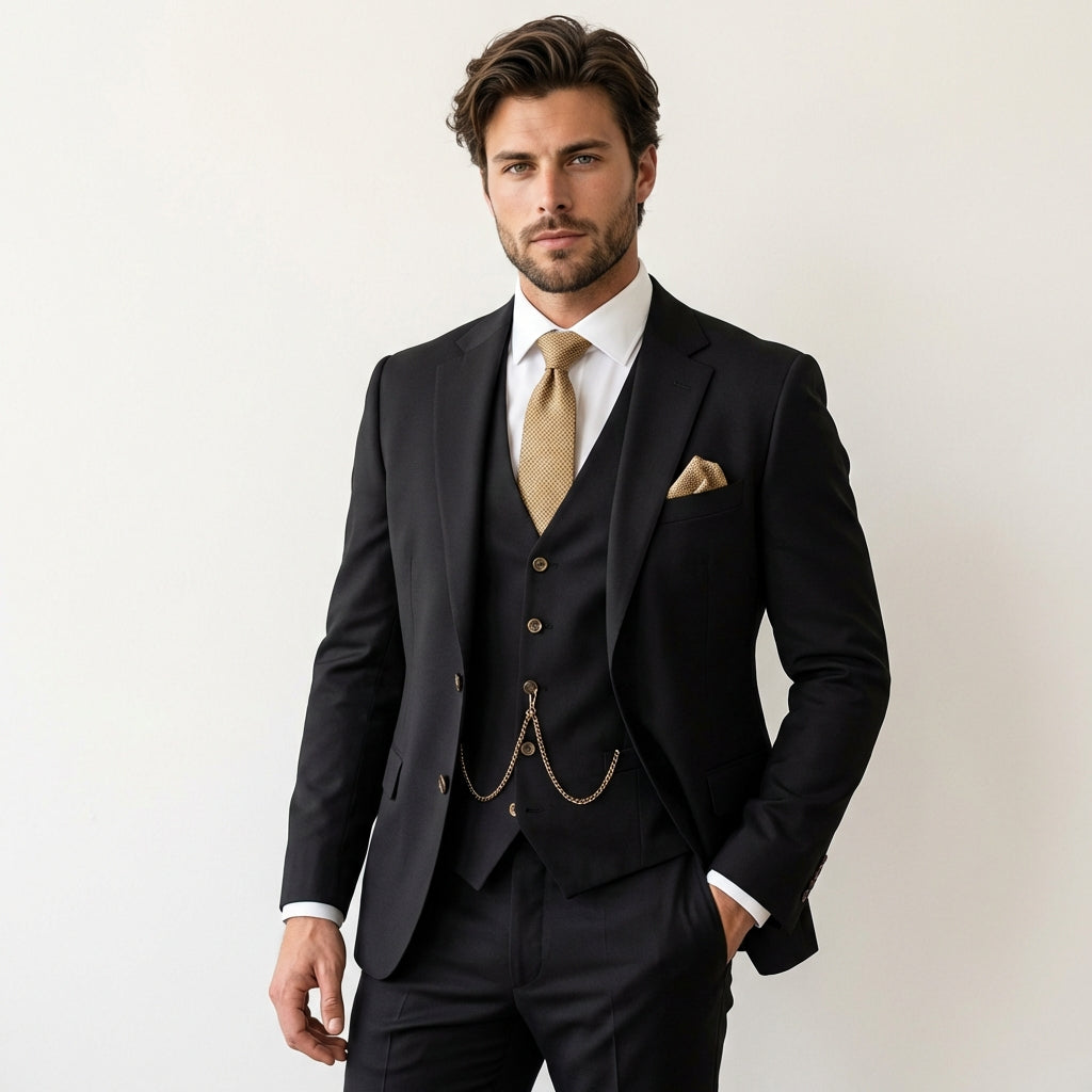 Men’s 3-Piece Slim Fit Suit – Wedding & Formal Tuxedo Set Black