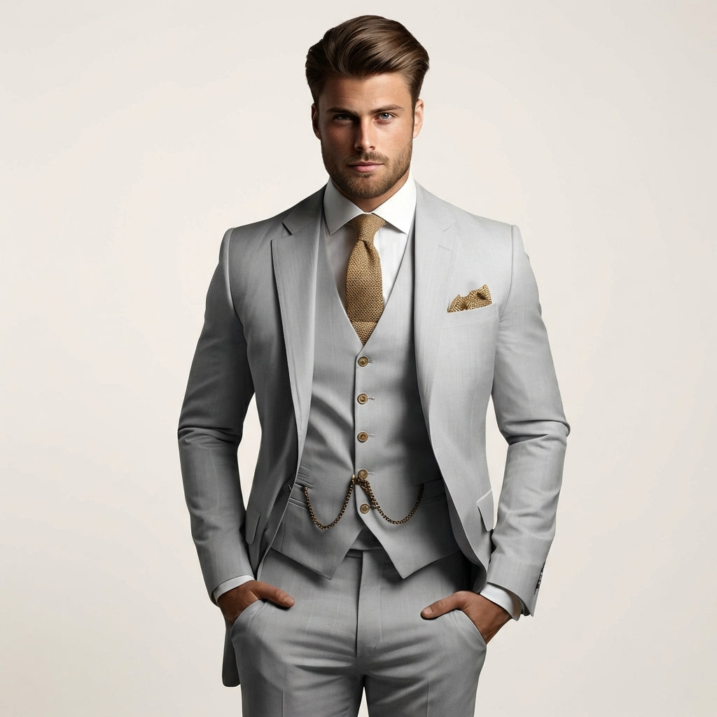 Men’s 3-Piece Slim Fit Suit – Wedding & Formal Tuxedo Set Gray