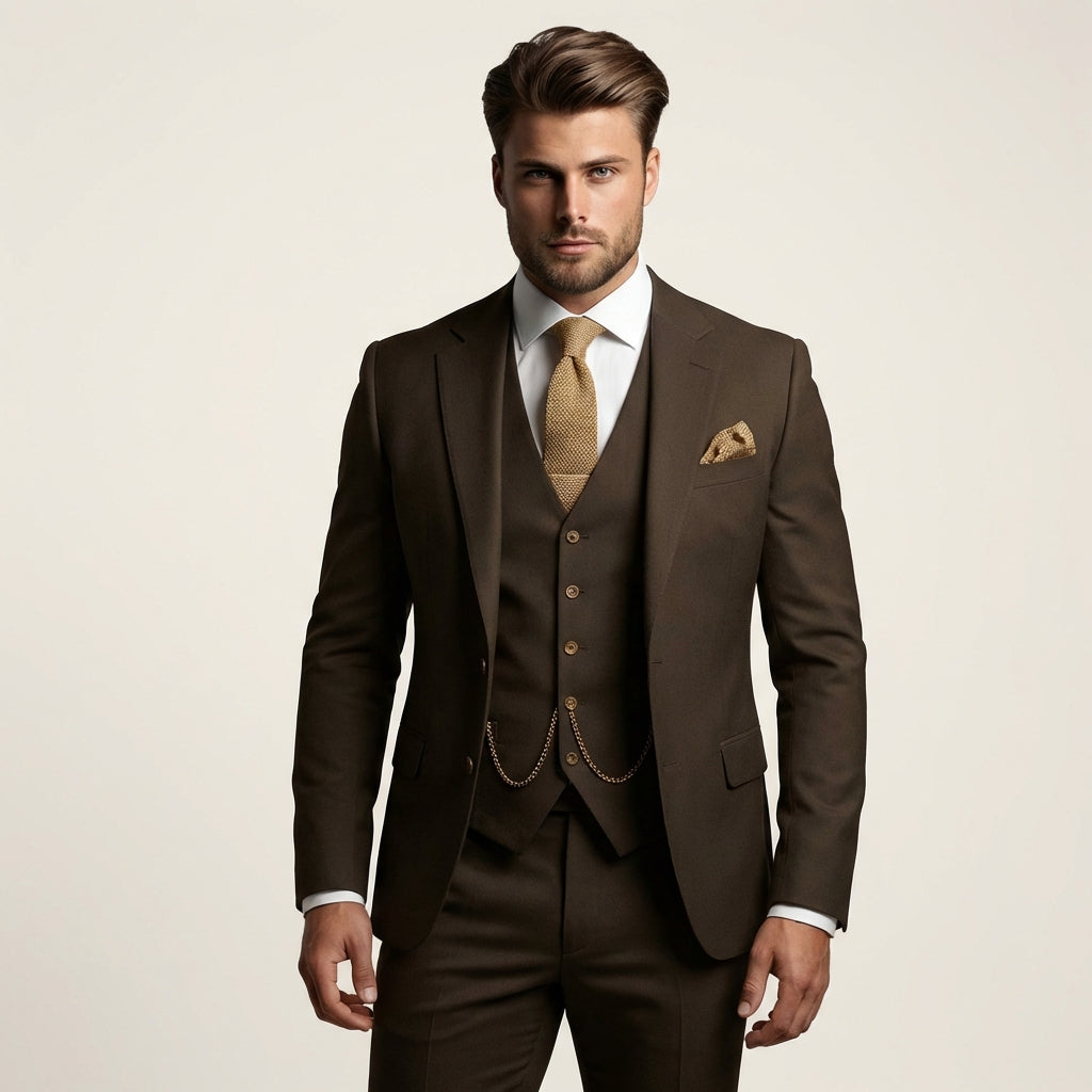 Men’s 3-Piece Slim Fit Suit – Wedding & Formal Tuxedo Set Brown