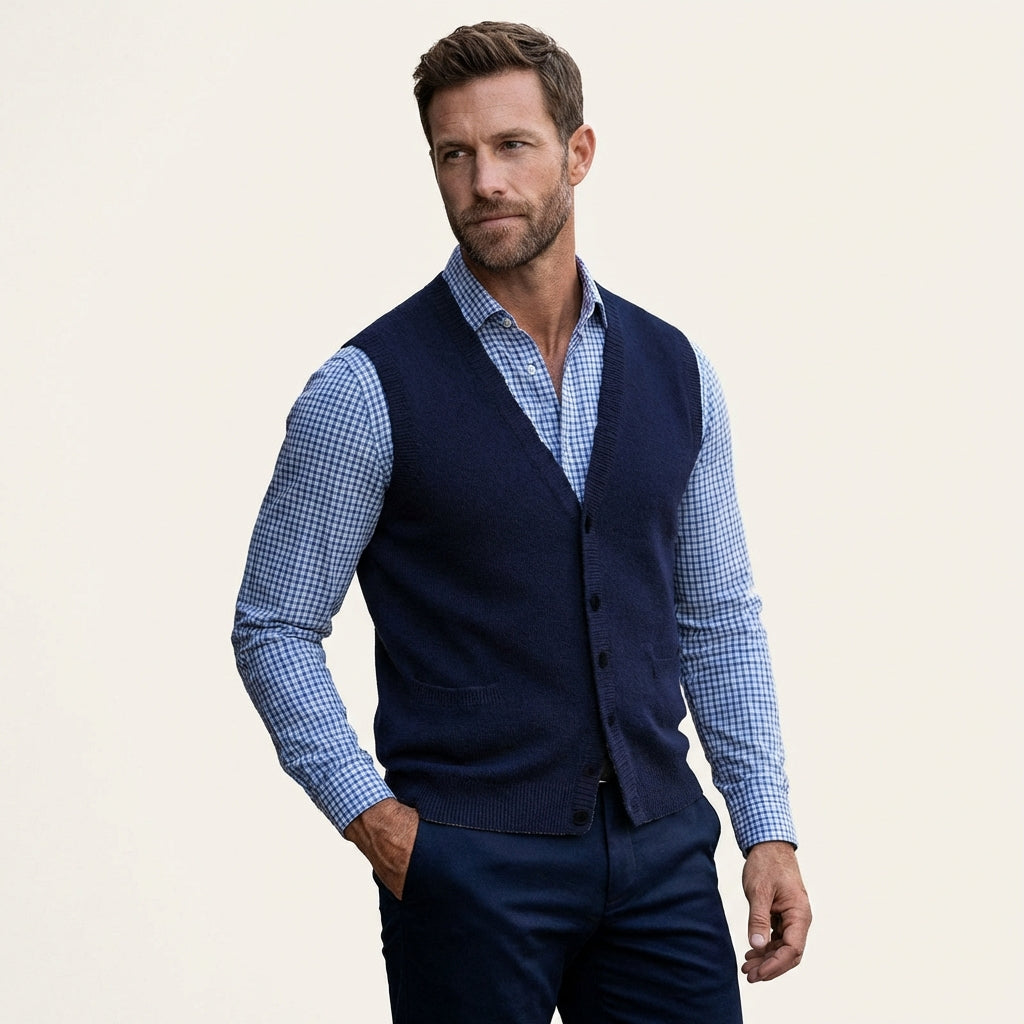 Men’s Sleeveless Sweater Vest – Lightweight Knit Layer Navy Blue