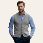 Men’s Sleeveless Sweater Vest – Lightweight Knit Layer Gray