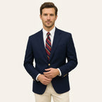 Men’s Formal Blazer – Notch Lapel Jacket with Gold Button Detail Navy Blue