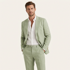 Men’s Linen 2-Piece Suit – Lightweight Summer Blazer & Trousers Light Green