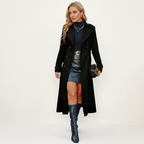Women’s Double-Breasted Long Coat – Winter Tailored Outerwear Black