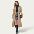 Women’s Double-Breasted Long Coat – Winter Tailored Outerwear Beige