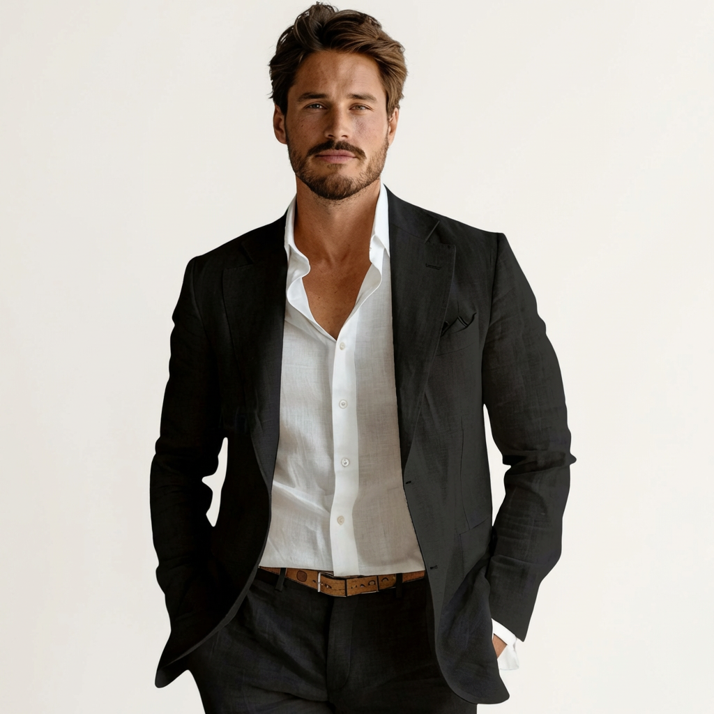 Men’s Linen Summer Blazer – Lightweight Tailored Jacket for Warm-Weather Outfits Black