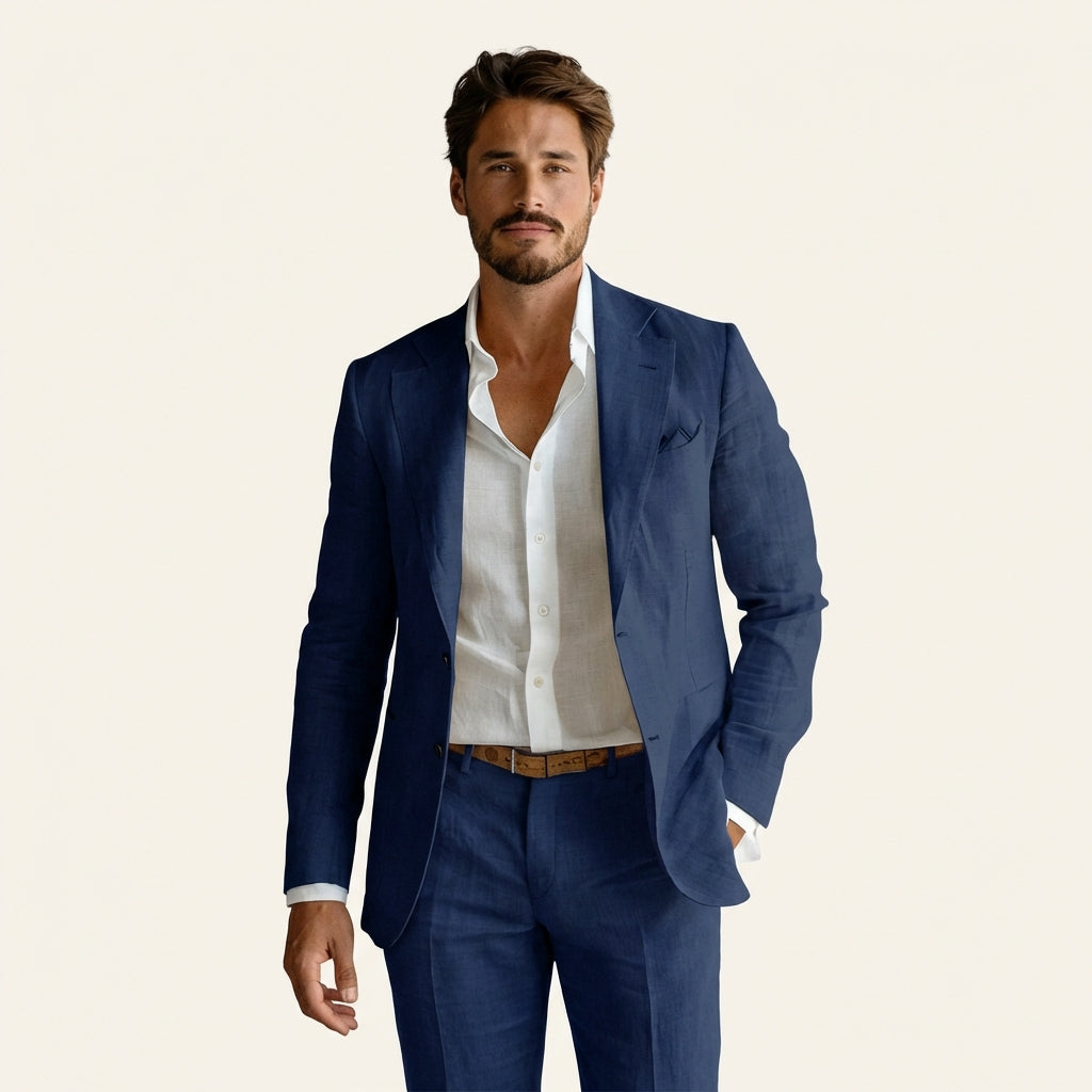 Men’s Linen Summer Blazer – Lightweight Tailored Jacket for Warm-Weather Outfits Navy Blue