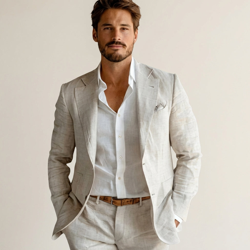 Men’s Linen Summer Blazer – Lightweight Tailored Jacket for Warm-Weather Outfits Beige