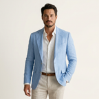 Men’s Linen Summer Blazer – Lightweight Tailored Jacket for Warm-Weather Outfits Light Blue