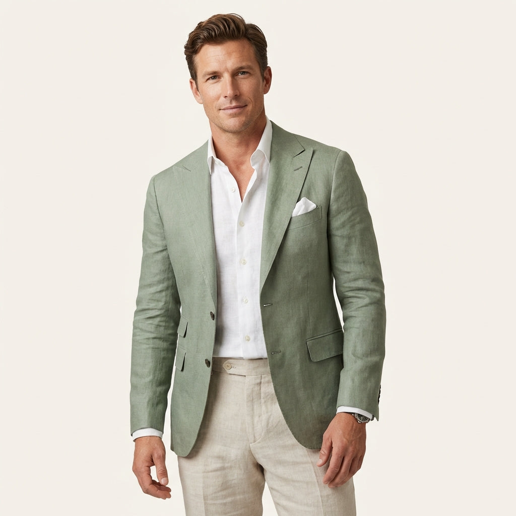 Men’s Casual Linen Blend Blazer – Modern Tailored Fit Light Green