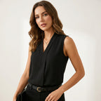 Women’s Sleeveless Formal Top – Draped Tailored Silhouette Black