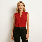 Women’s Sleeveless Formal Top – Draped Tailored Silhouette Wine Red
