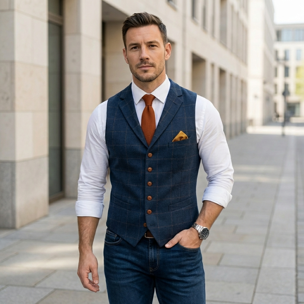 Men’s Tweed Waistcoat – Checked Tailored Vest