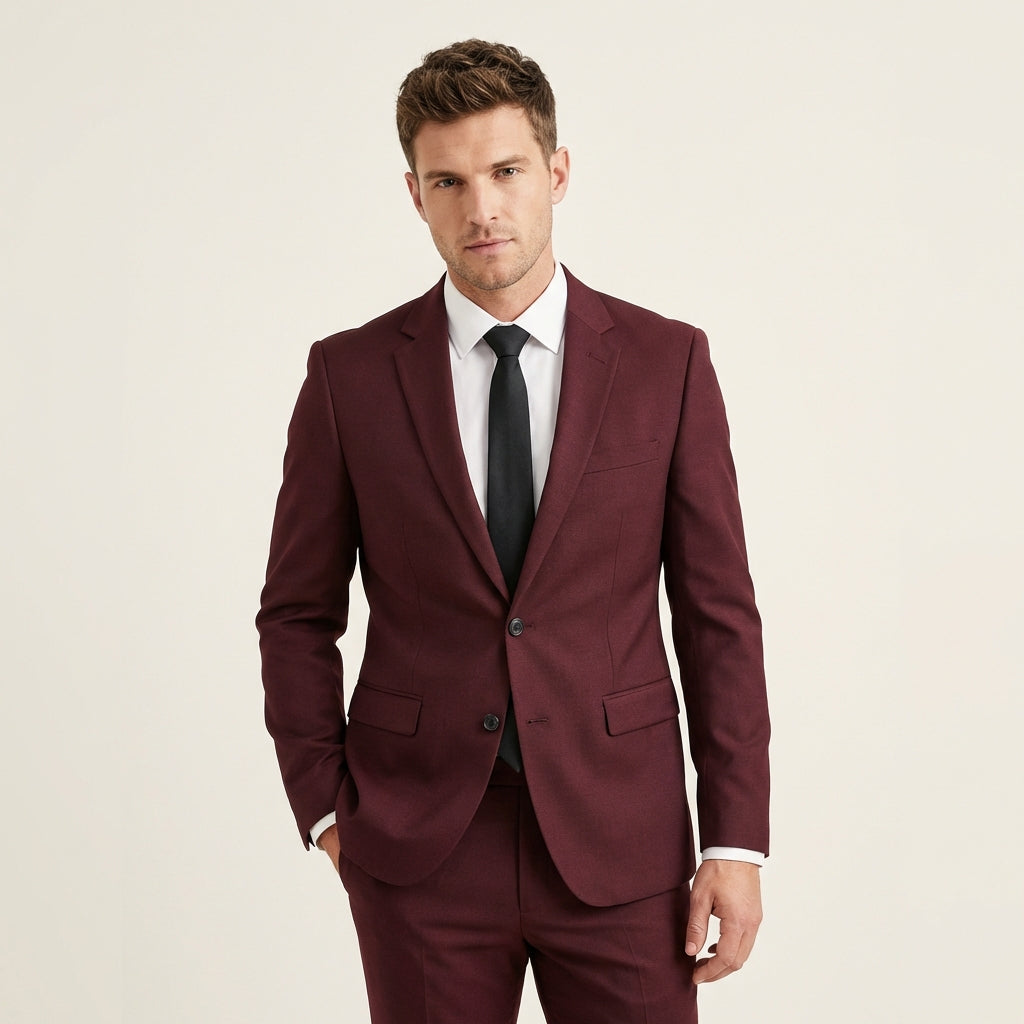 Men’s Casual 2-Piece Suit – Smart Tailored Modern Fit Wine Red