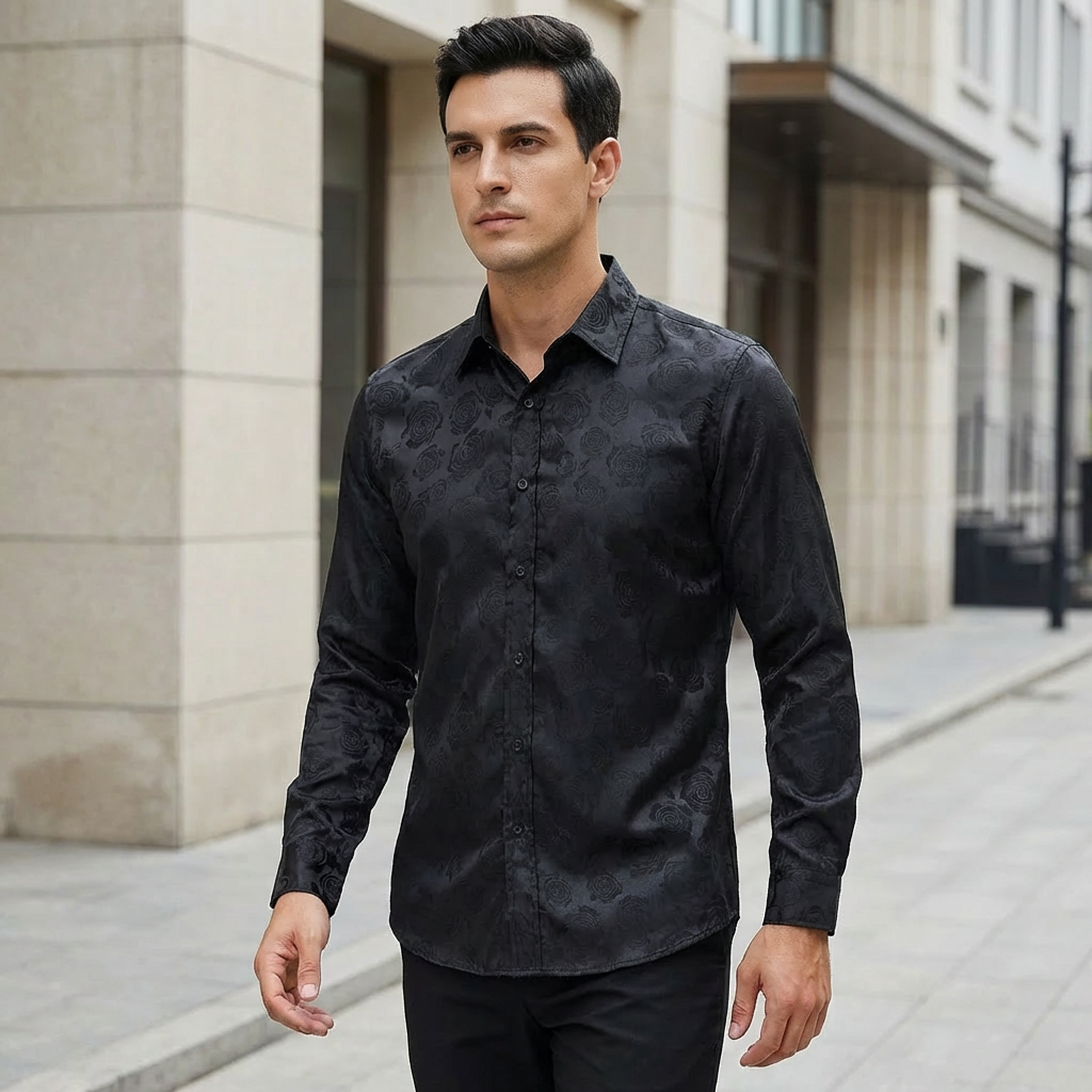Men’s Gloss Finish Dress Shirt – Elegant Long Sleeve Formal Wear