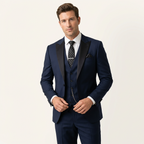 Men’s 3-Piece Slim Fit Suit – Blazer, Vest & Trousers Formal Set Navy Blue