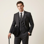 Men’s 3-Piece Slim Fit Suit – Blazer, Vest & Trousers Formal Set Black