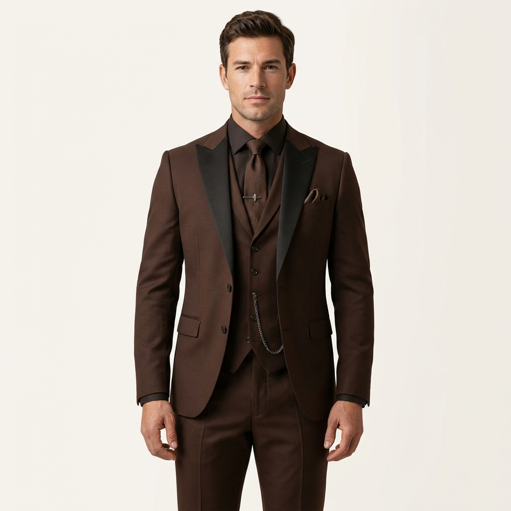 Men’s 3-Piece Slim Fit Suit – Blazer, Vest & Trousers Formal Set Brown