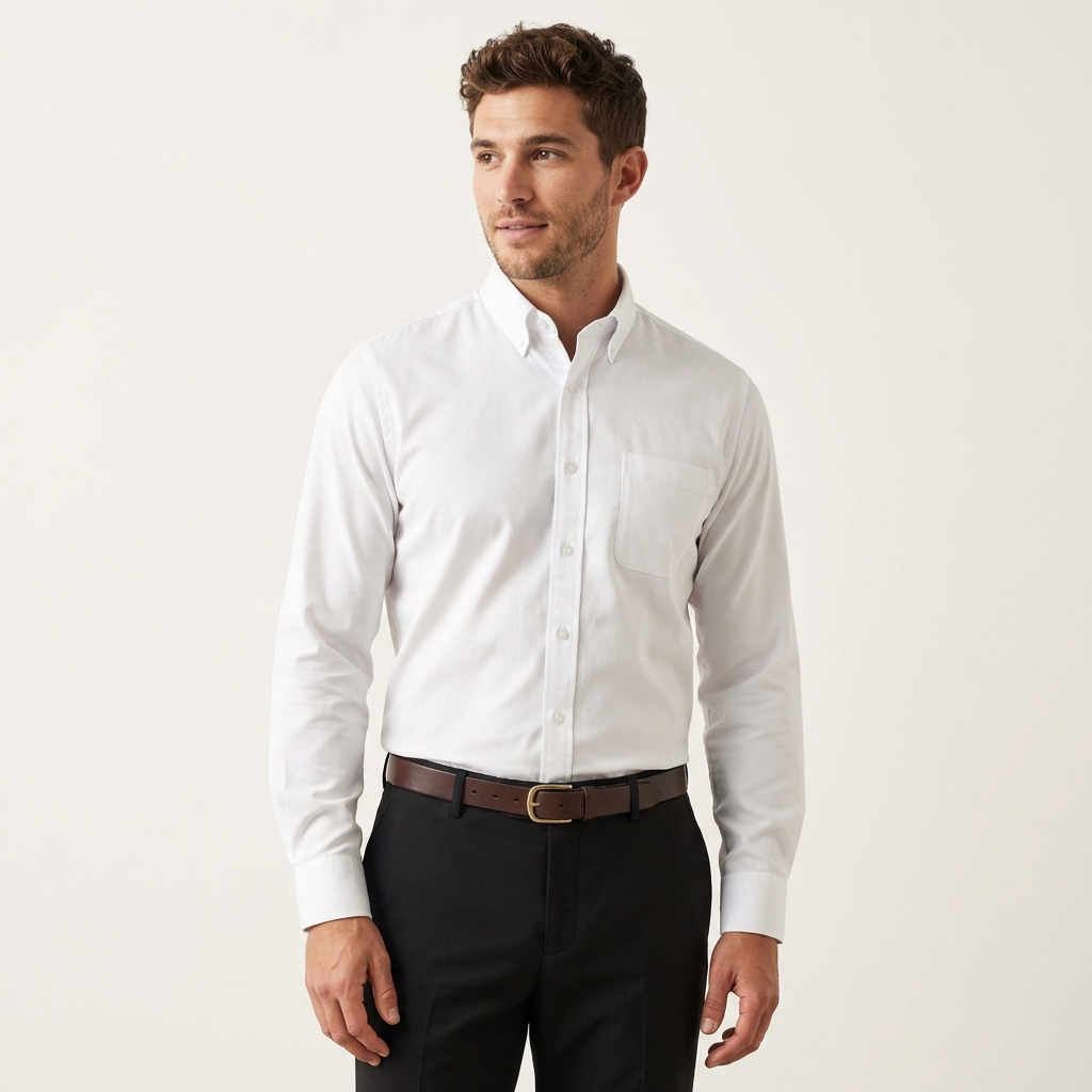 Men’s Classic Button-Up Shirt – Long Sleeve Work & Weekend Wear White
