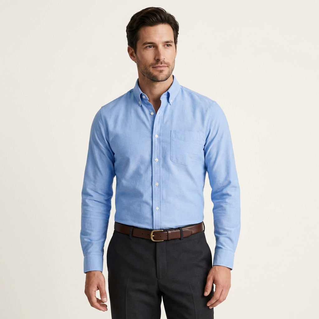 Men’s Classic Button-Up Shirt – Long Sleeve Work & Weekend Wear Light Blue